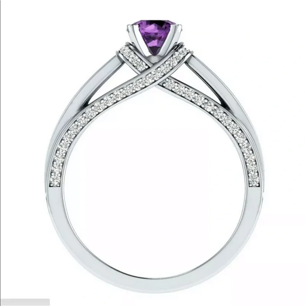 New 925 Silver Round Cut Amethyst Women’s Ring 💍 - Picture 3 of 4